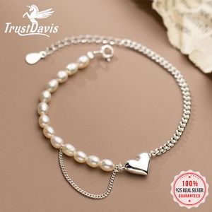 Bangle trustdavis luxe 925 Sterling Silver Natural Pearls Hartketen Bracelet Anklets For Women Wedding Anniversary Sieraden DA2405