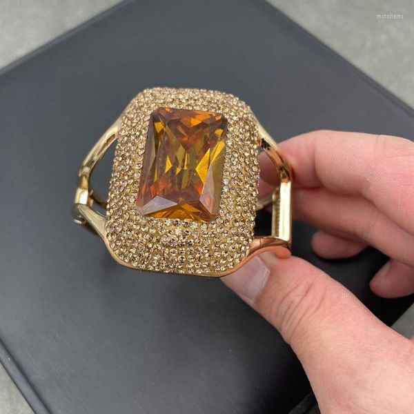 Brazalete de cristal de zultanita estilo pavo, grande, abierto con diamantes de imitación, piedra cambiada de Color, chapado en oro para mujer y niña