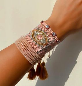 Brazalete turco contra el mal de ojo, conjuntos de Pulseras para Mujer, Pulseras de Mujer a la Moda, joyería MIYUKI, Pulseras con dijes de cuentas de telar hechas a mano