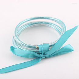 Bracelet Turquoise bijoux 5 pièces/ensemble nœud papillon rempli de Silicone gelée Bracelet léger bouddha fille Bracelets pour enfants