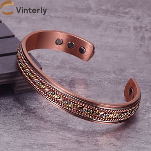 Bangle Twisted Puur Koperen Armband Mannen Verstelbare Manchet Polsband Magnetische Armbanden Artritis Gezondheid Hoge Magneet Massief Koperen Sieraden 230901