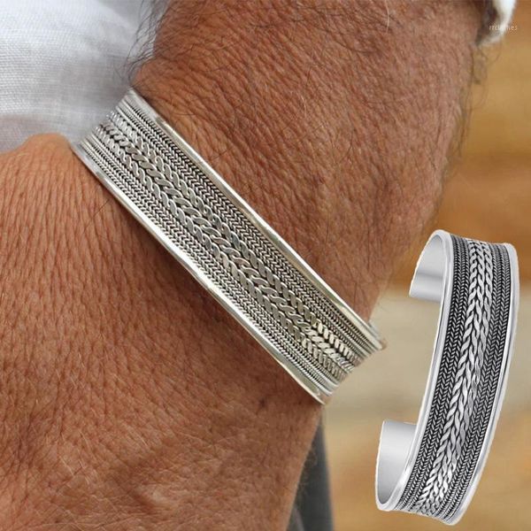 Brazalete trenzado tejido 925 plata tailandesa hecha a mano pulsera de pareja abierta