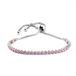 Bangle twee kleuren helder roze qandocci armbanden echte 925 Sterling-Silver-Jood-joodry sprankelende strengarmband DIY past zilveren kralen