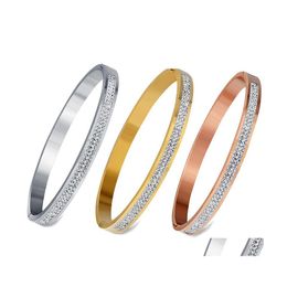 Bangle Two Row Crystal Rhinestone Pave roestvrijstalen armbanden armbanden voor vrouwen drop levering sieraden dhorl