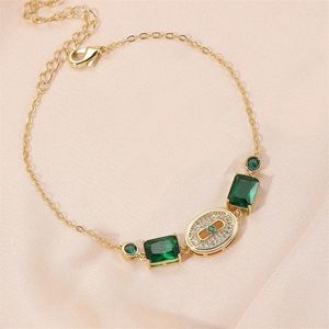 Bangle UILZ Geometrische ovale kettingarmbanden met groene zirconia voor dames Luxe verstelbare armband Bruiloft bruidsaccessoires