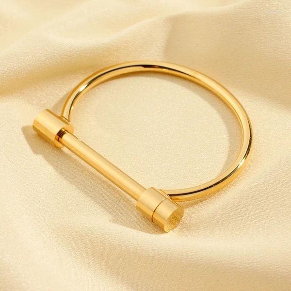 Brazalete UILZ, brazaletes de acero inoxidable de diseño minimalista para mujer, grillete en forma de D, brazalete con tornillo, pulsera, pulsera, joyería con dijes para mujer