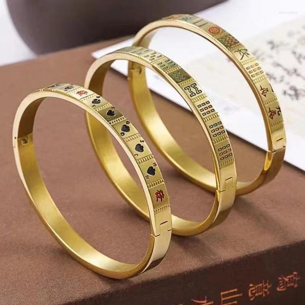 Bangle UILZ Poker Mahjong Bracelets Bracelets Pour Femme Personnalité Créative Couleur Or Titane Acier Bracelet Quotidien Portable Bijoux