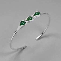 Bracelet cadeau unique simple mode bracelet de noël bijoux personnalisés incrusté de jade S925 argent sterling femme ouverte
