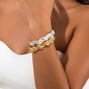 Bracelet Unique Texture irrégulière Lava Plissé Métal Bracelet Femmes Vintage Géométrique Ouvert Réglable Fête 2024