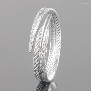 Bangle unieke vrouwen zilveren blad armbanden open manchet armbanden fijne sieraden pulseras groothandel