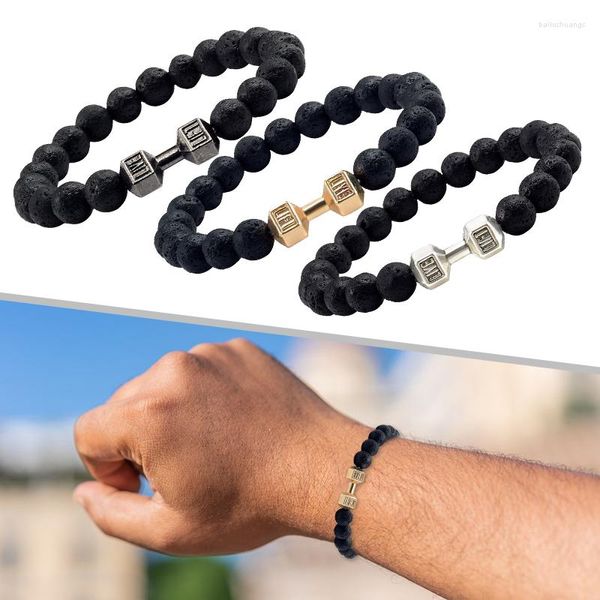 Brazalete Unisex Clásico Pulsera con cuentas de piedra natural Gimnasio Fitness Mancuernas Energía Hombres Pulseras Brazaletes Pulsera con barra Joyería de mujer