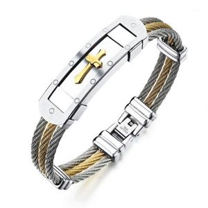 Bracelet unisexe élégant en acier inoxydable trois couches croix poignet Bracelet bijoux fermoir breloque bracelets mâle bande cadeaux