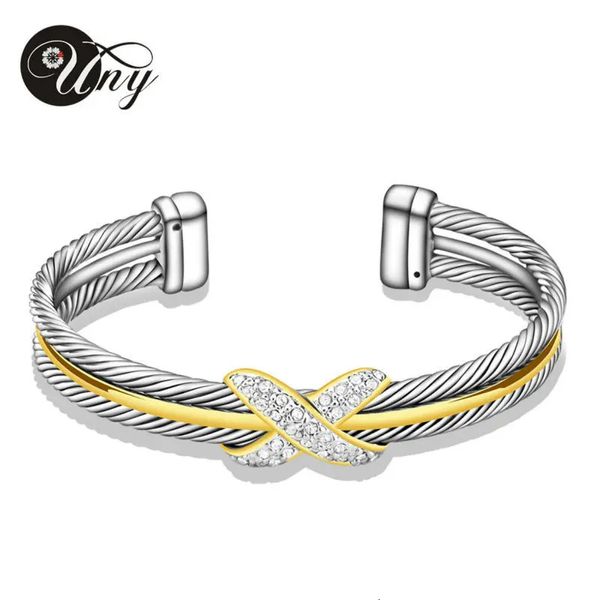 Bracelet UNY bijou bijoux Double câble torsadé fil Bracelet femmes cadeau élégant deux tons concepteur inspiré bracelet de manchette 231110