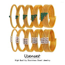 Bangle Usenset roestvrijstalen stapelbare multi-laags wraparm armband metaal elastische waterdichte CZ ingelegde sieraden mannen vrouwen