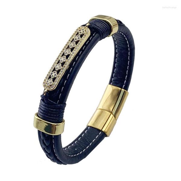 Brazalete Vanifin Estilo clásico Hombres Pulsera de cuero Accesorios de trébol simple Hebilla de seguridad Negro Tejido a mano Trenzado Neutral Pareja Joya