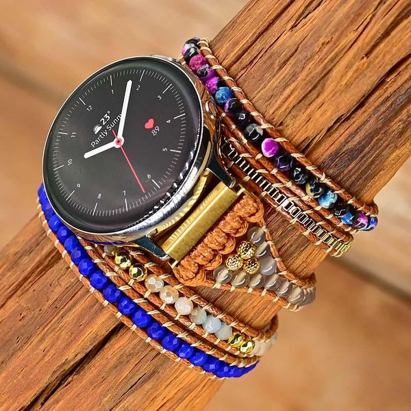 Brazalete de cera vegana para reloj Samsung, banda Bohe hecha a mano con piedra Natural, correa de reloj Samsung, joyería, envío directo, venta al por mayor