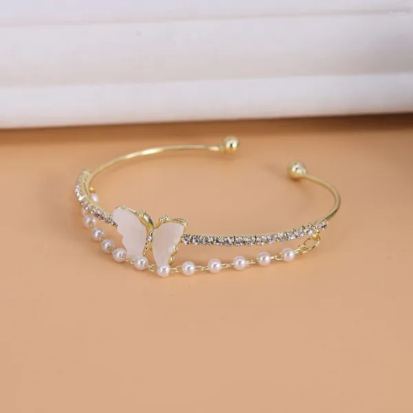 Bracelet VENTFILLE 925 Sterling Argent Papillon Perle Bracelet Pour Femmes Fille Double Couche Coquille Zircon Bijoux Cadeau Goutte