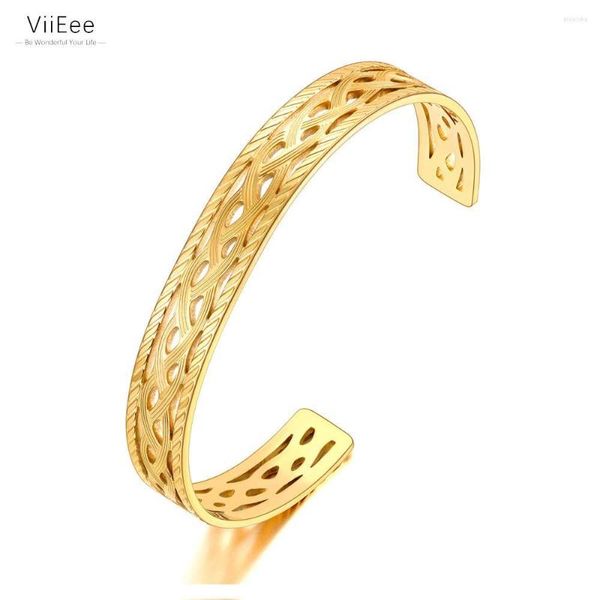 Bangle Viieee Vintage 18K Modèles géométriques plaqués or Open Bracelettes pour les femmes Bracelet néo-gothique en acier inoxydable VB21179