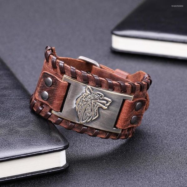 Brazalete Vikingo Pulsera Lobo Vintage Nórdico Escandinavo Talismán Gótico Pulseras Para Hombres Joyería Pagana Celta Brazaletes Accesorios Regalo