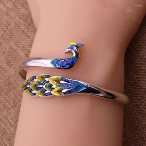 Bangle Vintage Dierlijke Vorm Schilderij Patroon Pauw Olie Drop Armband Voor Vrouwen Etnische Boheemse Open Vriendschap Sieraden Geschenken