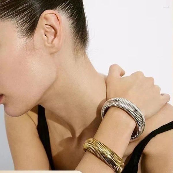 Bracelet Vintage pour femmes, de luxe, en acier inoxydable, couleur or, argent, cercle élastique, bijoux, accessoires cadeaux
