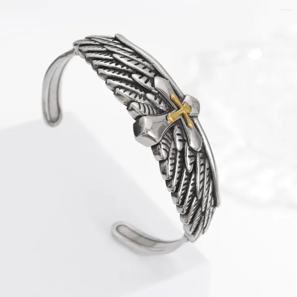 Brazalete Vintage Eagle Feather Cross Pulsera Ajustable Charm Hip Hop Punk Accesorios de joyería para regalos de Navidad