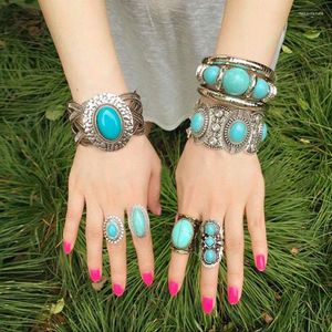 Bangle Vintage Elastische Tibet Turquoise Armband Voor Vrouwen Mannen Armbanden Armbanden Boheemse Etnische Zigeuner Afghaanse Turkse Sieraden