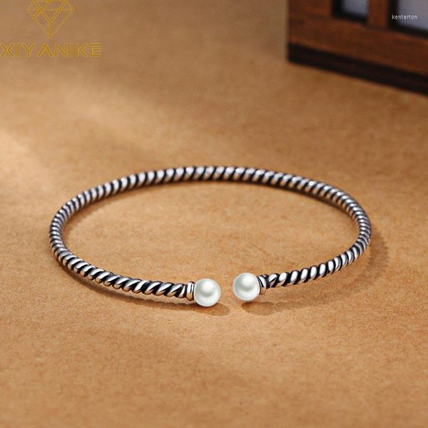 Bracelet Vintage mode argent couleur à la main tissage Bracelets Bracelets pour femmes à la mode élégant perle bijoux de mariageBangle Kent22