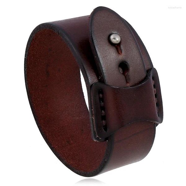 Brazalete Vintage de cuero genuino, brazalete ancho, pulsera para hombre, adorno Punk Hiphop, pulsera masculina, accesorios de joyería, regalo