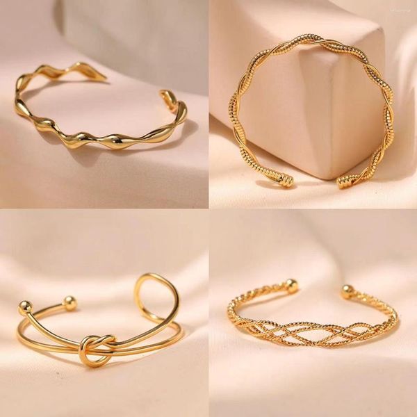 Bracelet Vintage Géométrique Ondulé Cross Winding Design Bracelet Ouvert Créatif 18K Plaqué Or Long Colorfast Bijoux Cadeau Pour Hommes Femmes