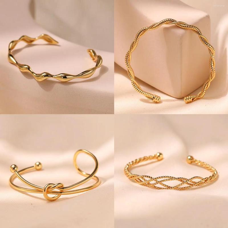 Bangle Vintage Geometric Wavy Cross Winding Design Open Bracelet Creative 18K Gold Plated Long Colorfast Jewelry Gift For Men Women