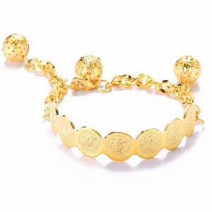 Brazalete vintage chapado en oro brazalete con anillo joyas de monedas de pulsera de mano abierta para baby árabe joyería para niños g230210