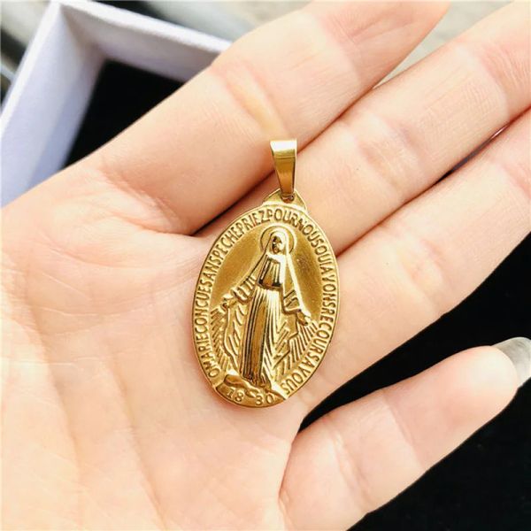 Brazalete Medalla Dorada Vintage Colgante de la Virgen María para Hacer Bricolaje Collar Medallón de Cruz de Metal Virgen María para Hacer Joyas 20