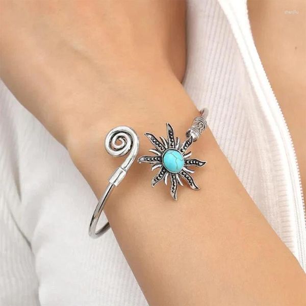 Brazalete Vintage con incrustaciones de luz que dispersa la pulsera del sol colas en forma de remolino destacado bohemio personalizado para mujer joyería de regalo