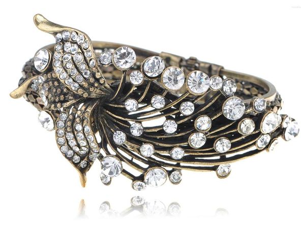 Bracelet Vintage Inspiré Fleur Feuille Conception Cristal Strass Mode Bracelet Manchette Pour Femmes Cadeaux