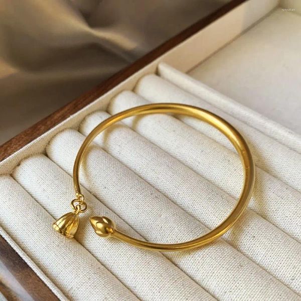 Bracelet Vintage Lotus ouvert Bracelet beauté Style néo-chinois bijou Antique joli luxe doré femme