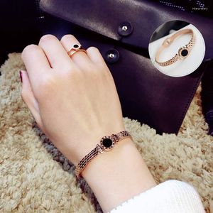 Bangle Vintage Love Charm RVS Manchet Armbanden Romeinse cijfers Ontwerp Ronde Zwarte Hars Armbanden Voor Vrouwen Melv22