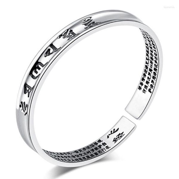 Brazalete Vintage Chapado en plata Brazalete Mantra Hombres / Mujeres Corazón Sutra Flor de loto Braclet Budismo tibetano Joyería étnicaBangle Kent22