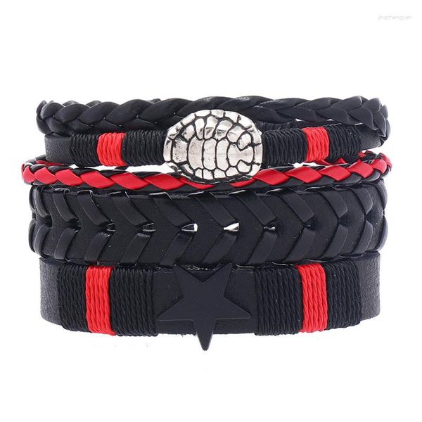 Bracelet Style Vintage 3 pièces/ensemble Tressé Wrap Bracelets En Cuir Hommes Pentagramme Charme Alliage Ethnique Tribal Réglable Bracelet Corde