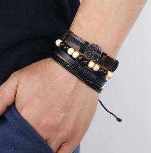 Bangle Vintage -stijl Set Peace Tree gevlochten lederen armband voor mannen eenvoudige legering van het leven dagelijks in kerstcadeau