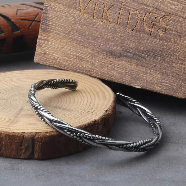 Bracelet Vintage tendance couleur argent ouvert nordique Viking Unique torsadé tissé bracelet pour hommes bijoux cadeau