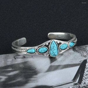 Bangle Vintage Turquoise Gesneden Uitgeholde Geometrische Vorm Armband Opening Verstelbare Groothandel