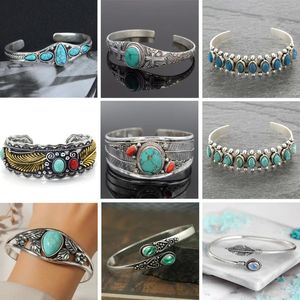 Bracelet Vintage Turquoises Bijoux Imitation Pierre Naturelle Bracelets Élégant Ouvert Manchette Réglable Bracelets pour Femmes Hommes Bijoux De Fête 231019