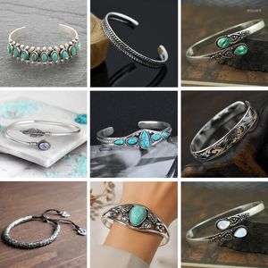 Bracelet Vintage Turquoises Bijoux Bracelets En Pierre Naturelle Élégant Ouvert Réglable Manchette Bracelets Pour Femmes Hommes Cadeaux De Fête