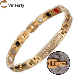 Bracelets magnétiques à énergie viderly pour les femmes bracelets de chaîne cristalline de couleur dorée