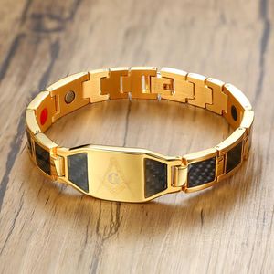 Brazalete Vinterly Pulsera magnética Hombres Acero inoxidable Salud Energía Holograma Pulseras Goldcolor Fibra de carbono ID Pulsera Joyería masculina