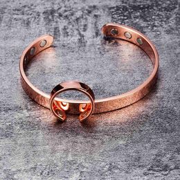 Brazalete Vinterly Conjuntos de joyería magnética Mujer Energía curativa Brazalete de cobre puro Conjunto de pulsera de anillo ajustable Conjuntos de joyería de boda para mujer 240319