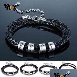 Bracelet Vnox Personnalisez les bracelets de nom de famille pour les hommes en cuir en couches avec des perles Bracelet de charme Couple cadeau d'anniversaire à D Dhgarden Ot2Ib