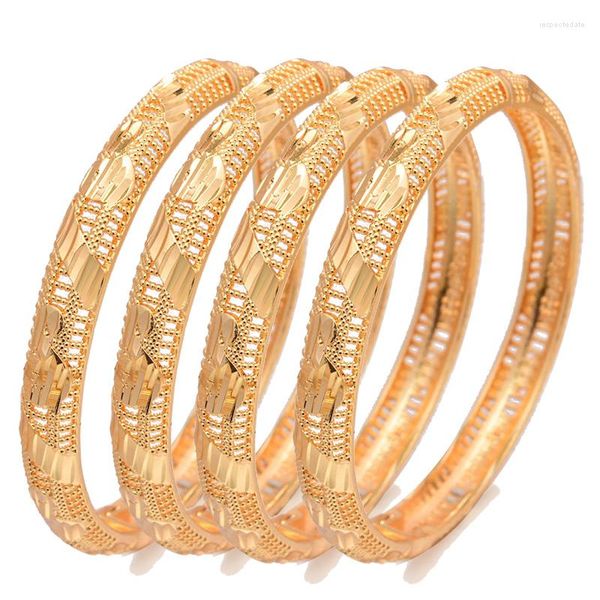 Brazalete Wando 4 unids/lote, brazaletes de Color dorado para mujer/niña, joyería de Oriente Medio, pulseras clásicas de cobre con ondas curvas, regalos