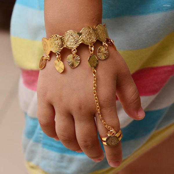 Brazalete WANDO, brazaletes de moneda de Color dorado para niña, pulsera de bebé, dinero árabe musulmán islámico, joyería africana de Oriente Medio, regalo de cumpleaños